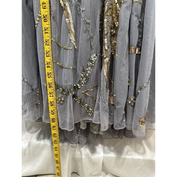 NWT $798 Mac Duggal [ 14 ] Long Sleeve Embellished Illusion Gown‎ Platinum Gold - Picture 6 of 15